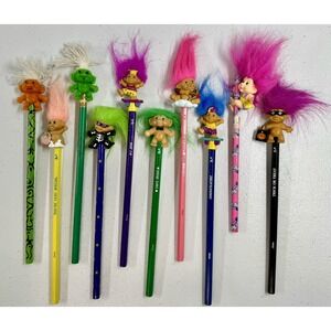 *NEW* Lot 10 Vintage Trolls Pencils & Toppers Russ Applause Magic Babies Shnooks